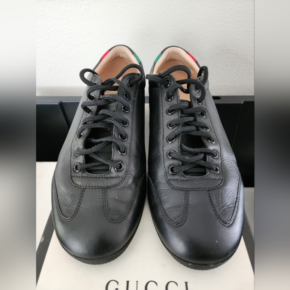 Gucci Black Leather GG Marmont Embellished Lace Up Sneakers - Picture 5 of 5